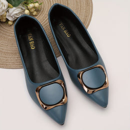 jkthpu-45 Chic Golden Accent Pointed Mary Jane Flats for Women