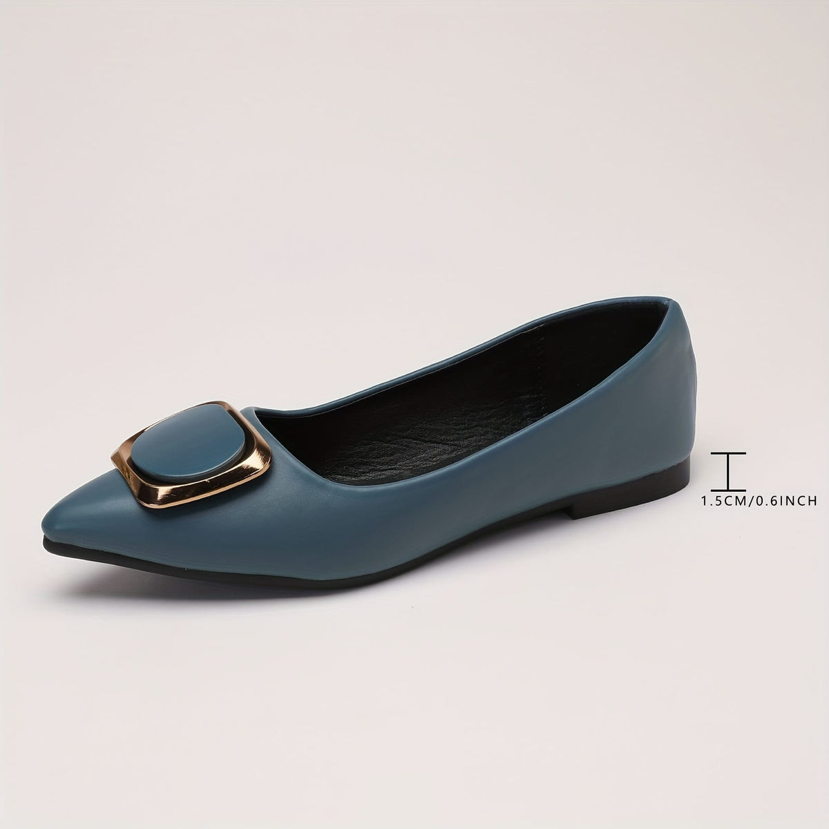 jkthpu-45 Chic Golden Accent Pointed Mary Jane Flats for Women