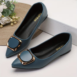 jkthpu-45 Chic Golden Accent Pointed Mary Jane Flats for Women