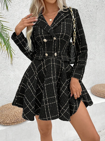 KissICON Chic Houndstooth Doublebreasted Suit Dress