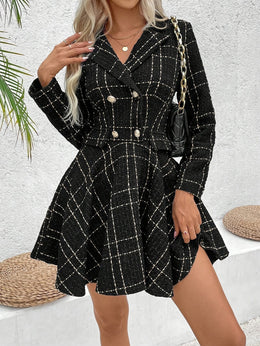 KissICON Chic Houndstooth Doublebreasted Suit Dress