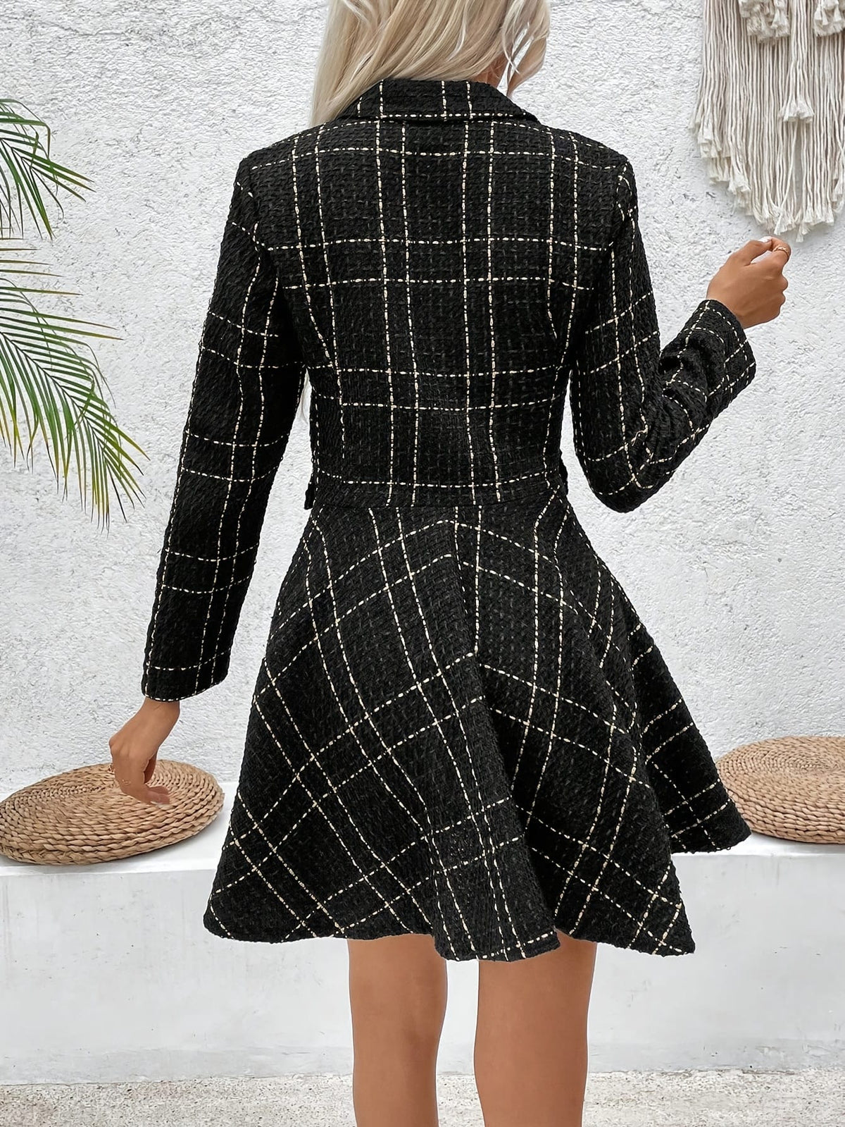 KissICON Chic Houndstooth Doublebreasted Suit Dress