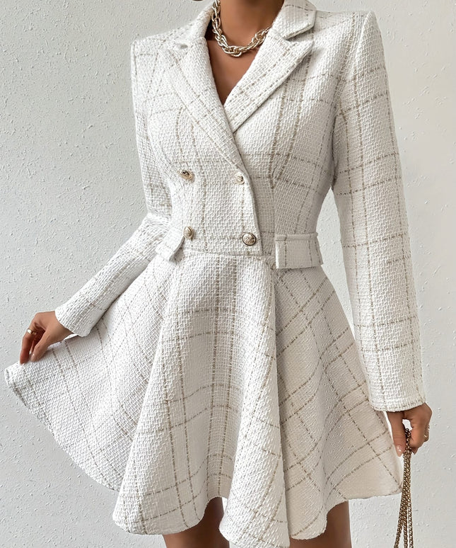 KissICON Chic Houndstooth Doublebreasted Suit Dress