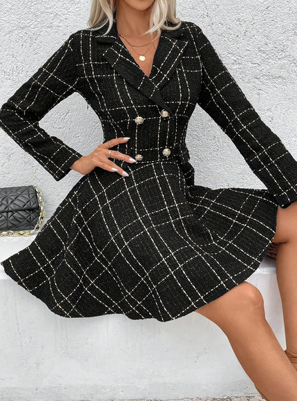 KissICON Chic Houndstooth Doublebreasted Suit Dress
