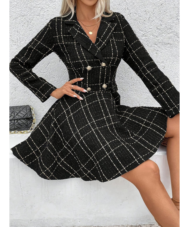 KissICON Chic Houndstooth Doublebreasted Suit Dress