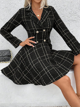 KissICON Chic Houndstooth Doublebreasted Suit Dress