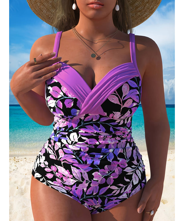 KissICON Chic Leaf Print Curve Onepiece Swimsuit