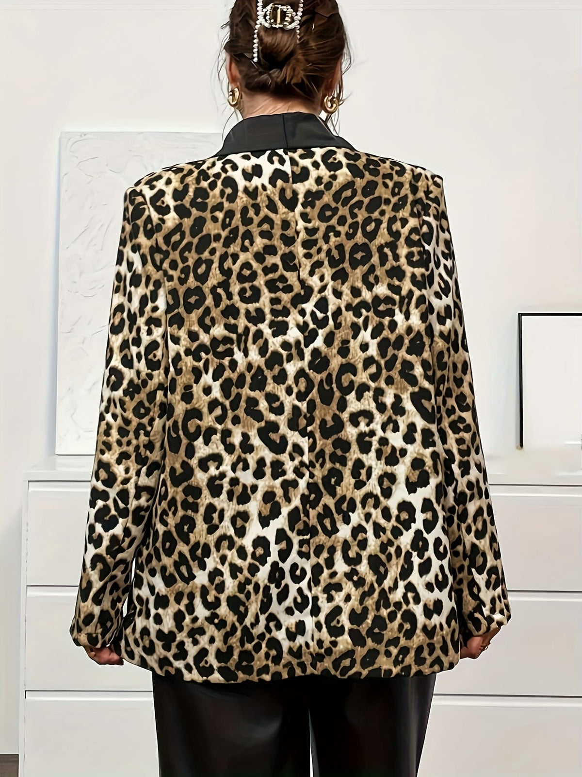 jkthpu-45 Chic Leopard Print Plus Size Suit Jacket SpringAutumn Style