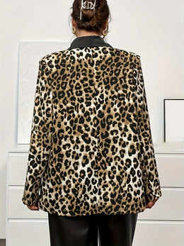 jkthpu-45 Chic Leopard Print Plus Size Suit Jacket SpringAutumn Style
