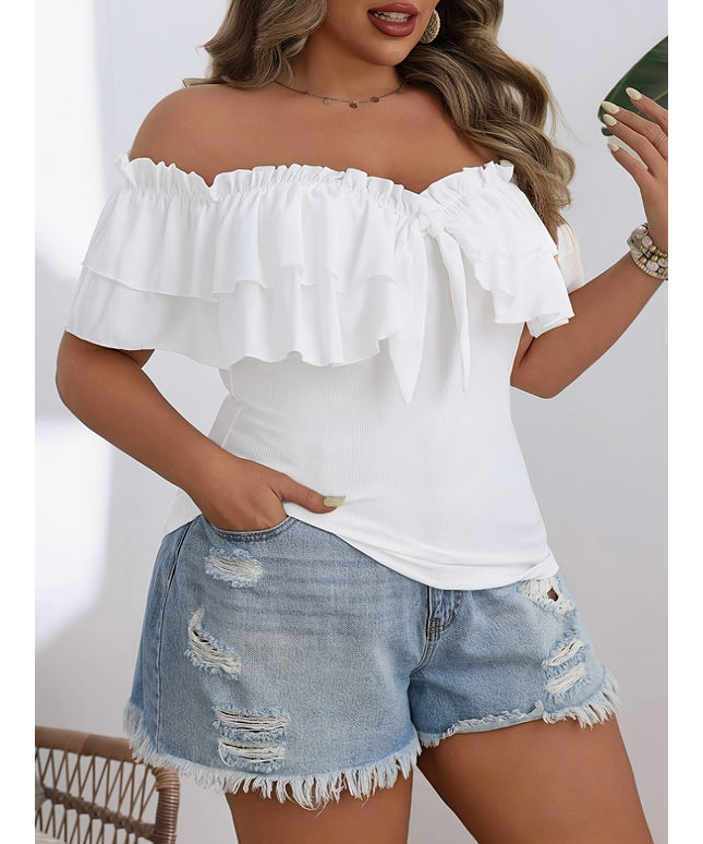 jkthpu-45 Chic OffShoulder Ruffle Top Vacation Style Breezy Comfort