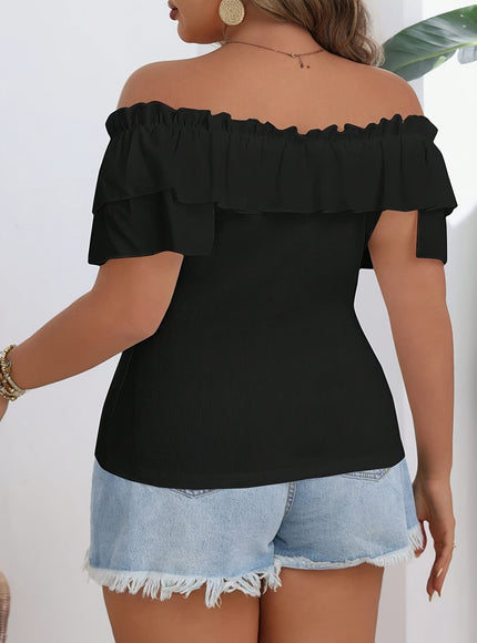 jkthpu-45 Chic OffShoulder Ruffle Top Vacation Style Breezy Comfort