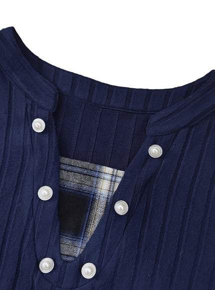 jkthpu-45 Chic Patchwork Plus Size Casual Womens Top