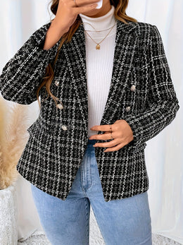 jkthpu-45 Chic Plaid DoubleBreasted Blazer for All Seasons