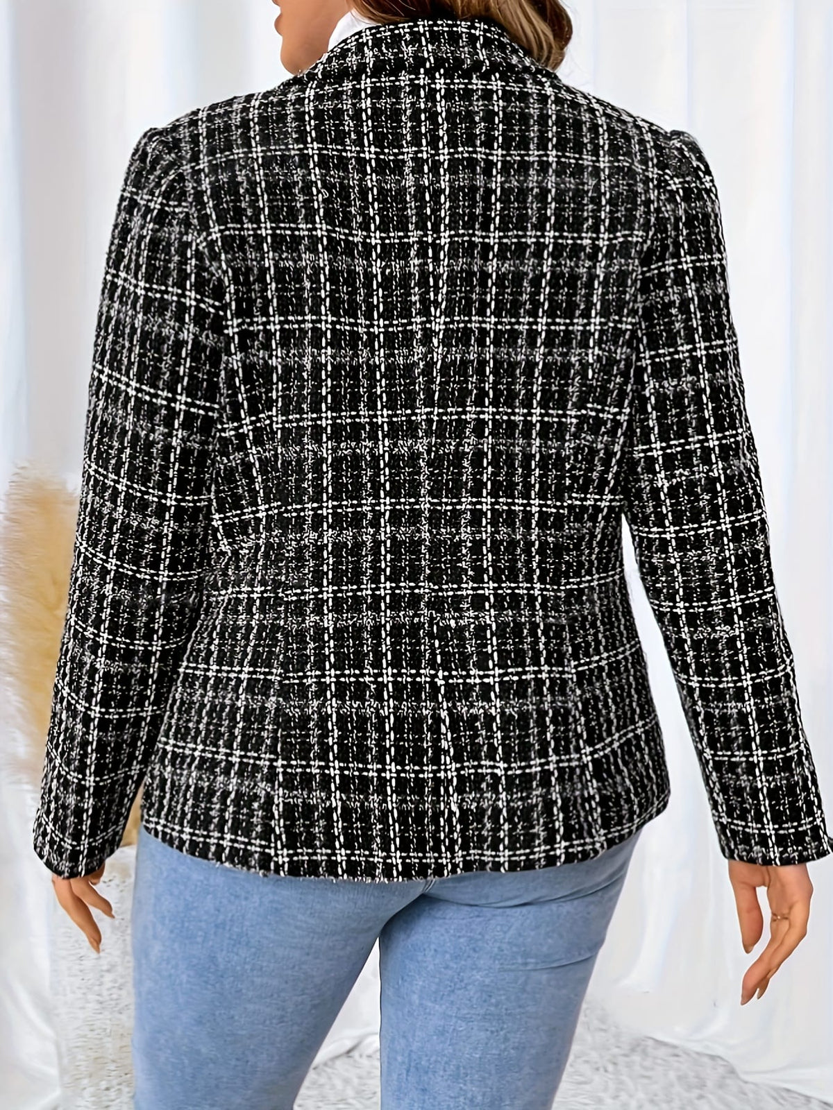 jkthpu-45 Chic Plaid DoubleBreasted Blazer for All Seasons