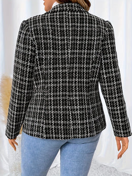 jkthpu-45 Chic Plaid DoubleBreasted Blazer for All Seasons