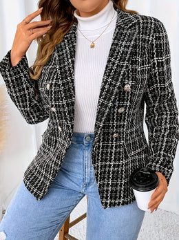 jkthpu-45 Chic Plaid DoubleBreasted Blazer for All Seasons