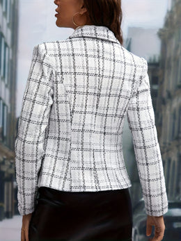 jkthpu-45 Chic Plaid DoubleBreasted Blazer for All Seasons
