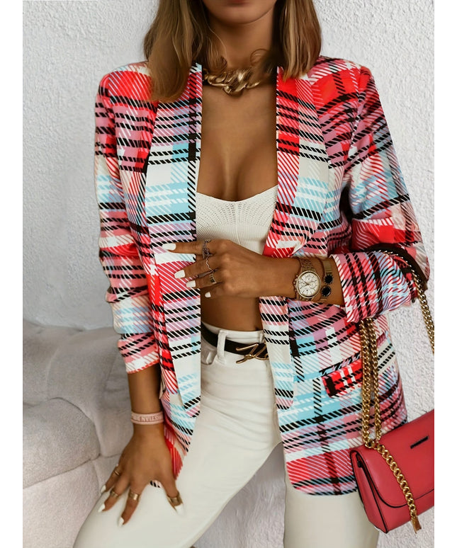 KissICON Chic Plaid Openfront Lapel Blazer – Machine Washable