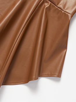 jkthpu-45 Chic Plus Size Black PU Leather Skirt  Asymmetrical High Waist
