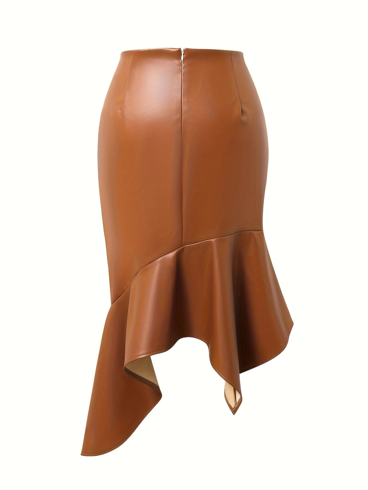 jkthpu-45 Chic Plus Size Black PU Leather Skirt  Asymmetrical High Waist