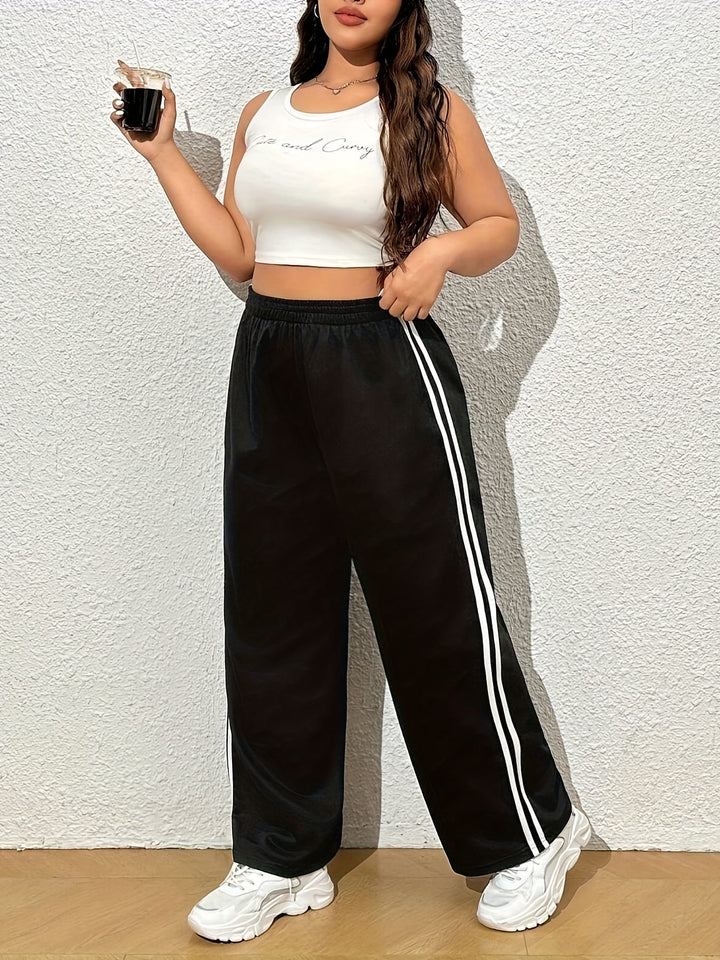 Chic Plus Size Black Stripe Straight Leg Trousers