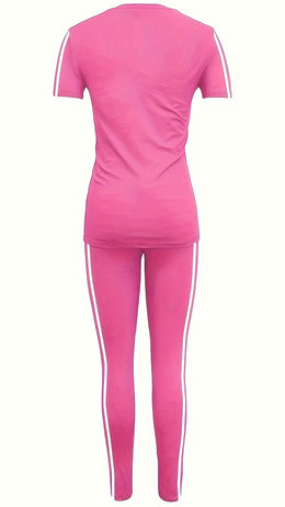 jkthpu-45 Chic Plus Size Casual Short Sleeve Long Pants Set