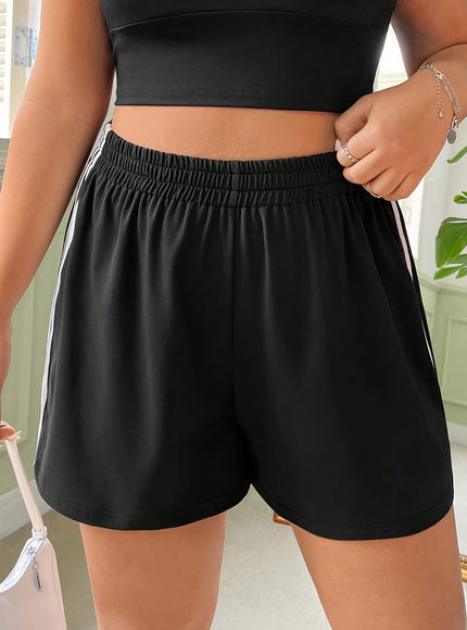jkthpu-45 Chic Plus Size Color Block Striped Casual Summer Shorts