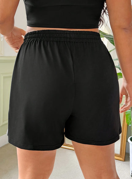 jkthpu-45 Chic Plus Size Color Block Striped Casual Summer Shorts
