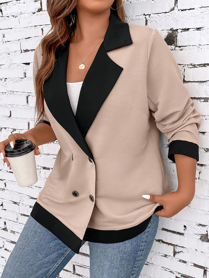 Chic Plus Size DoubleBreasted Blazer BeigeBlack Contrast
