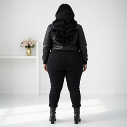 KissICON Outerwear Chic Plus Size Faux Leather Bomber Jacket for Fall