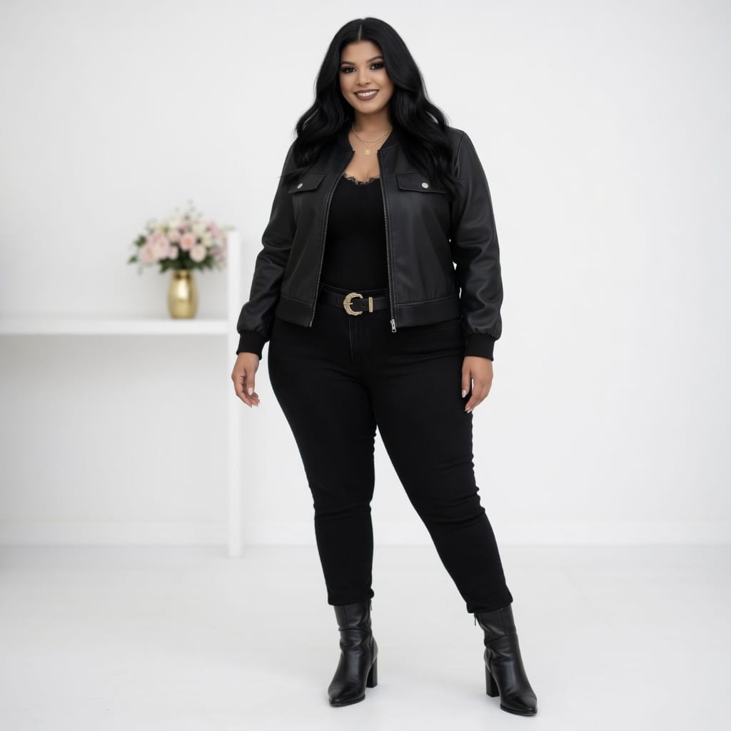 KissICON Outerwear Chic Plus Size Faux Leather Bomber Jacket for Fall