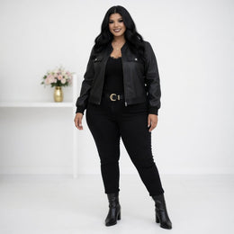 KissICON Outerwear Chic Plus Size Faux Leather Bomber Jacket for Fall