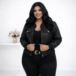 KissICON Outerwear Chic Plus Size Faux Leather Bomber Jacket for Fall
