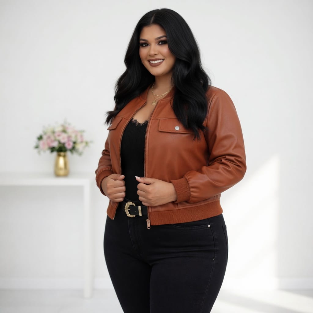 KissICON Outerwear Chic Plus Size Faux Leather Bomber Jacket for Fall
