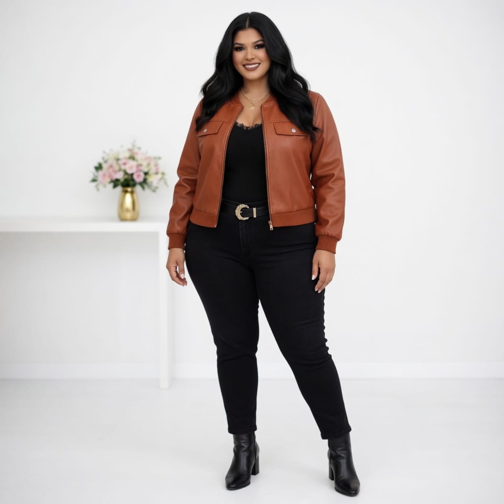 KissICON Outerwear Chic Plus Size Faux Leather Bomber Jacket for Fall