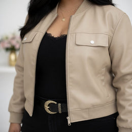 KissICON Outerwear Chic Plus Size Faux Leather Bomber Jacket for Fall
