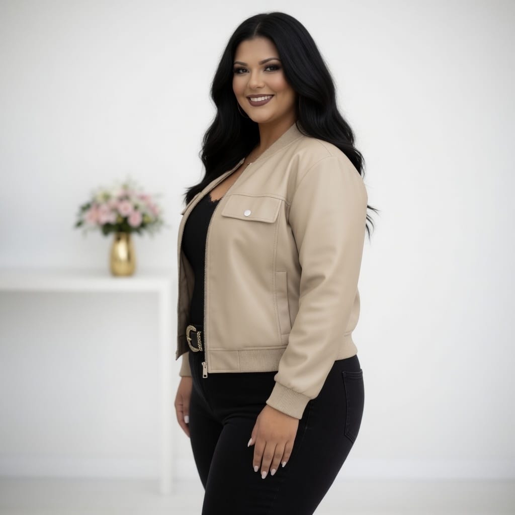 KissICON Outerwear Chic Plus Size Faux Leather Bomber Jacket for Fall