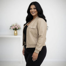 KissICON Outerwear Chic Plus Size Faux Leather Bomber Jacket for Fall