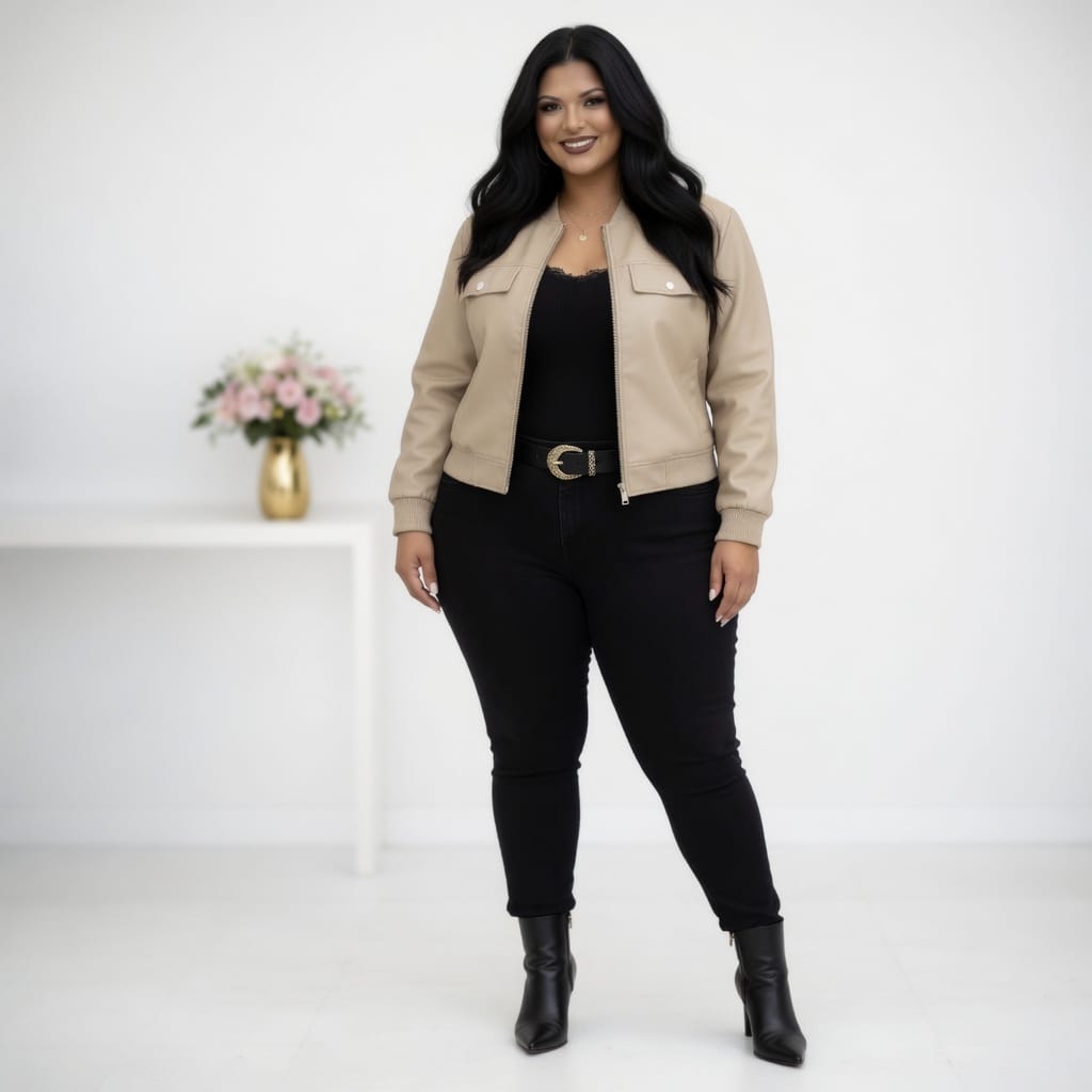 KissICON Outerwear Chic Plus Size Faux Leather Bomber Jacket for Fall