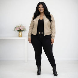 KissICON Outerwear Chic Plus Size Faux Leather Bomber Jacket for Fall