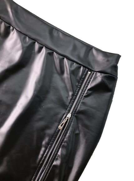 jkthpu-45 Chic Plus Size Faux Leather  Lace Midi Skirt