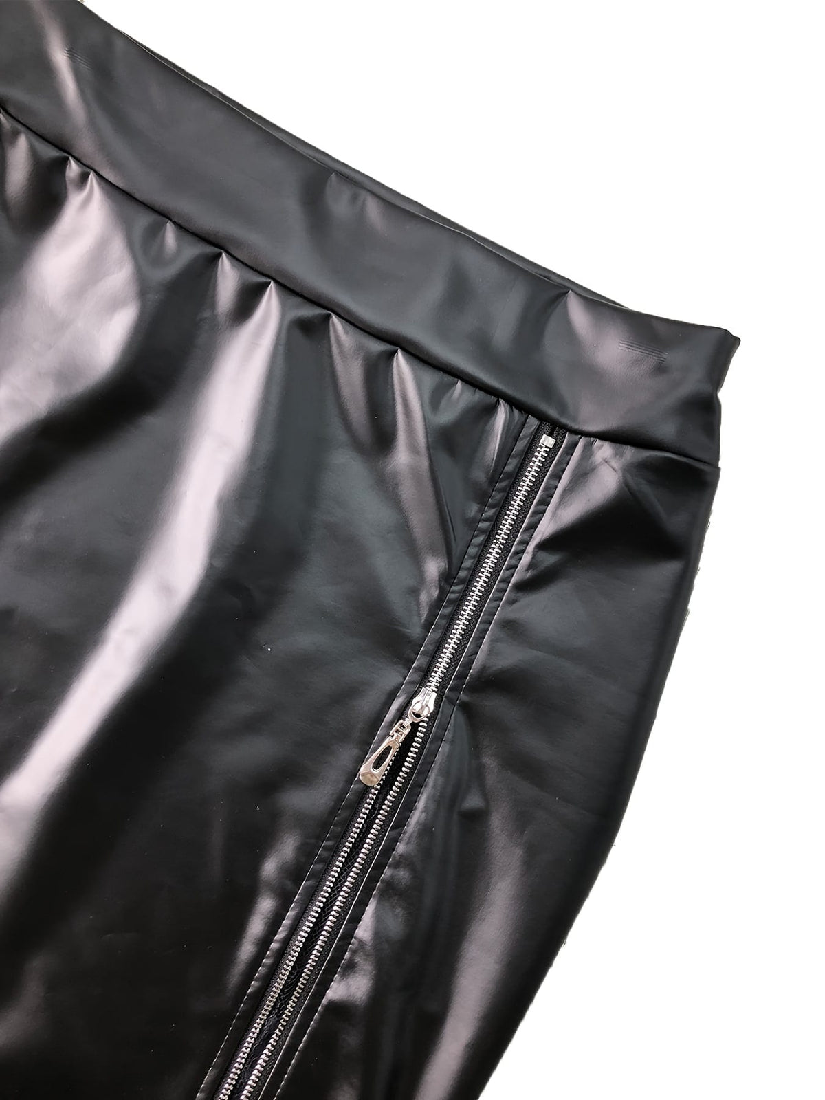 jkthpu-45 Chic Plus Size Faux Leather  Lace Midi Skirt