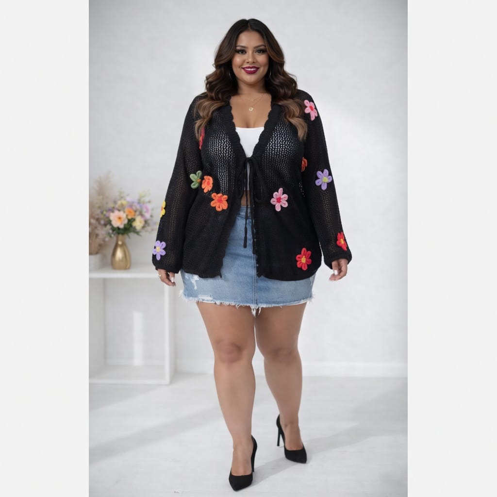 KissICON Cardigans Chic Plus Size Floral Open Front Vacation Cardigan