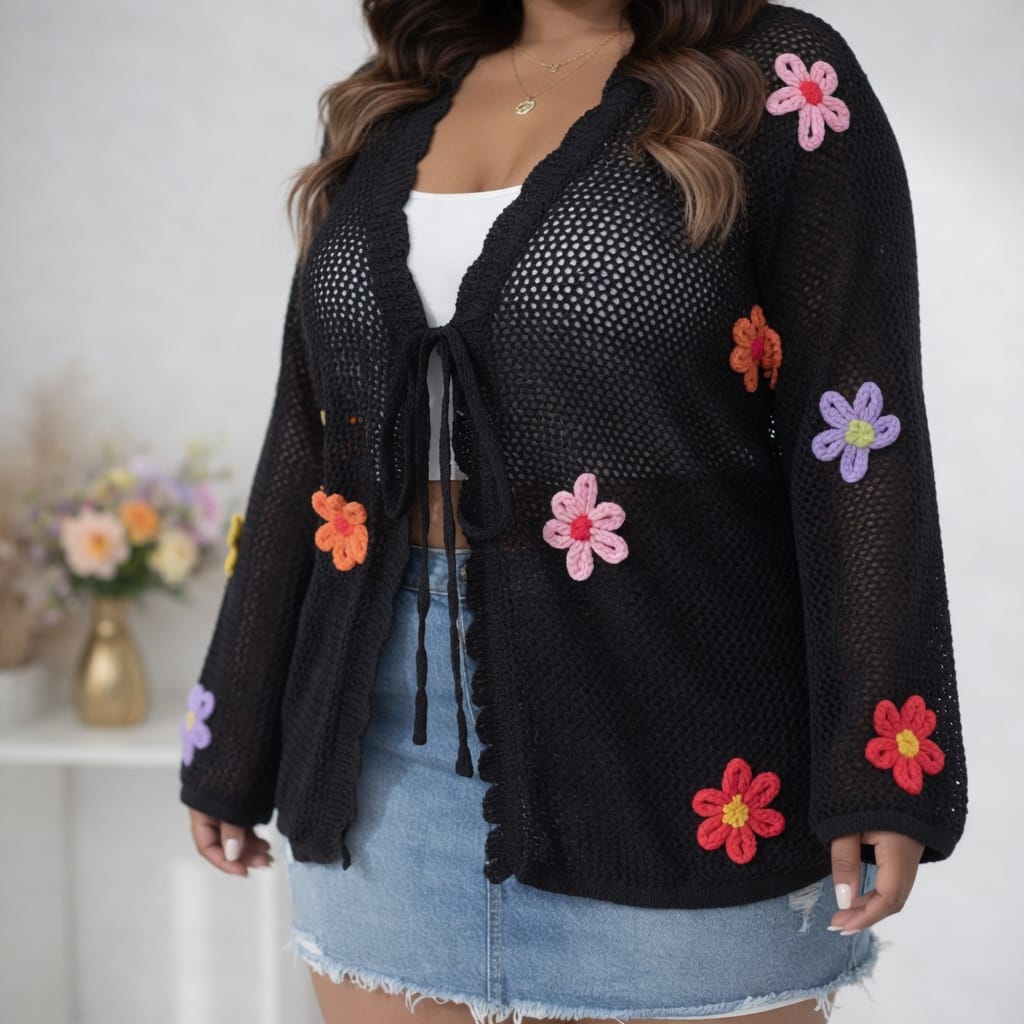 KissICON Cardigans Chic Plus Size Floral Open Front Vacation Cardigan