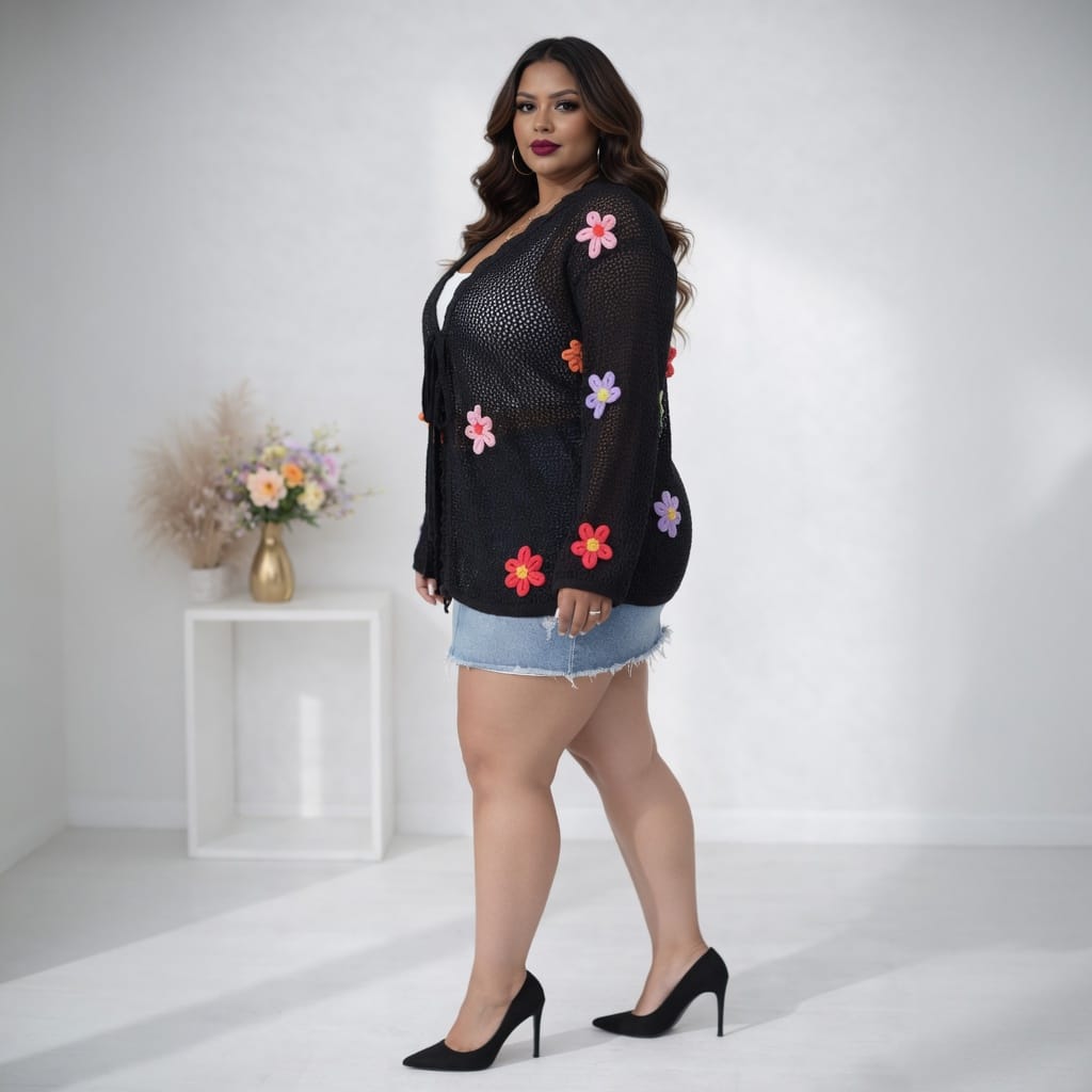 KissICON Cardigans Chic Plus Size Floral Open Front Vacation Cardigan