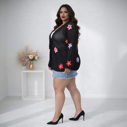 KissICON Cardigans Chic Plus Size Floral Open Front Vacation Cardigan