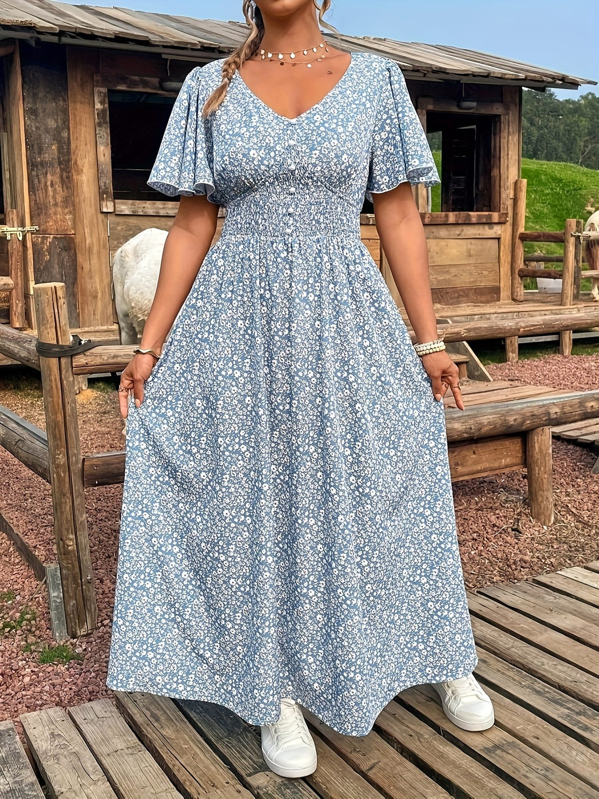 jkthpu-45 Chic Plus Size Floral Print Wrap Dress SpringSummer Elegance