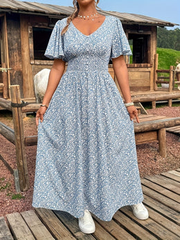 jkthpu-45 Chic Plus Size Floral Print Wrap Dress SpringSummer Elegance