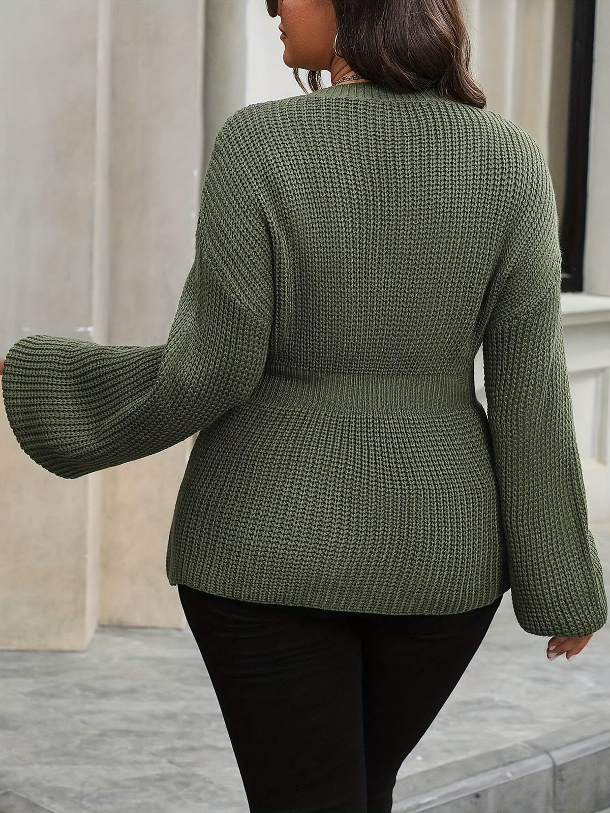 jkthpu-45 Chic Plus Size Green VNeck Pullover AllSeason Comfort