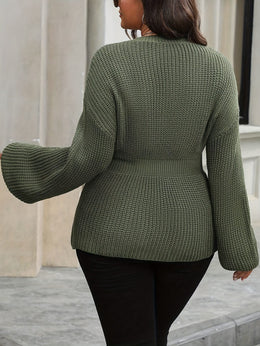 jkthpu-45 Chic Plus Size Green VNeck Pullover AllSeason Comfort